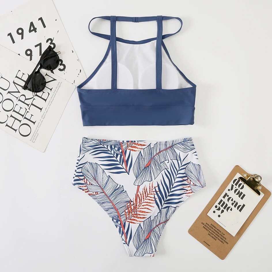 Maillot de bain deux pièces pour femme, bikini sexy, col haut, taille haute, ensemble deux pièces, vêtements de plage pour la plage, 2024_voghion.com