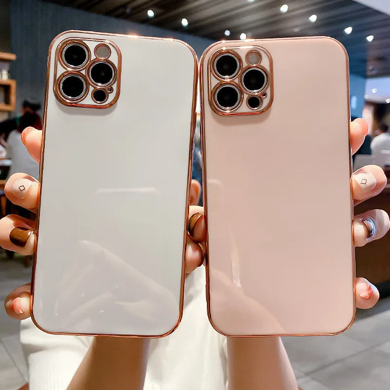 Adatto per 13 custodie per telefoni cellulari, galvanica, bordo dritto, silicone, 12 custodie protettive con foro sottile, lente_voghion.com