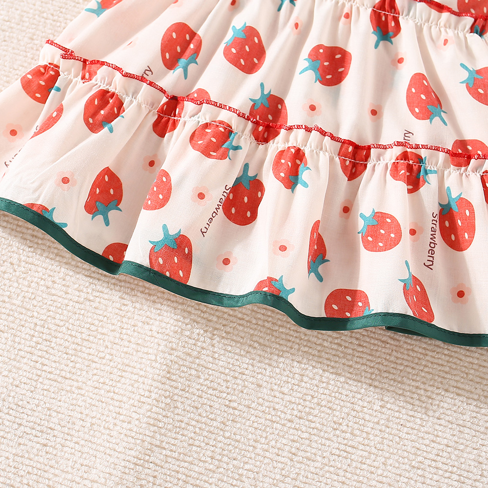 Kleinkind Mädchen Kleid Süße Erdbeere Gedruckt Rot Kleid Mode Kinder Kleidung_voghion.com