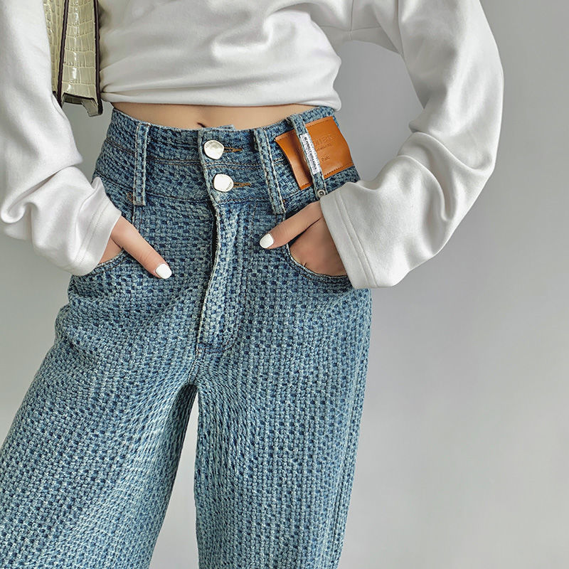 Damen-Herbsthose mit hoher Taille, schmaler, lässiger, gewebter, bodenlanger, langer Hose mit weitem Bein_voghion.com