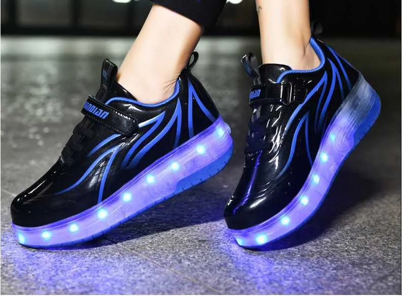 Kinderen One Two Wheels lichtgevende sneakers goudroze lichtgevende rolschaatsen kinderen led schoenen jongens meisjes USB-oplaadbaar_voghion.com