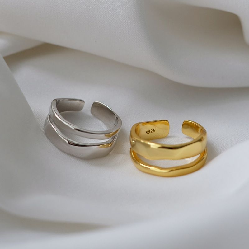 Korean-style S Sier Geometric Double-layer Ring for Women_voghion.com