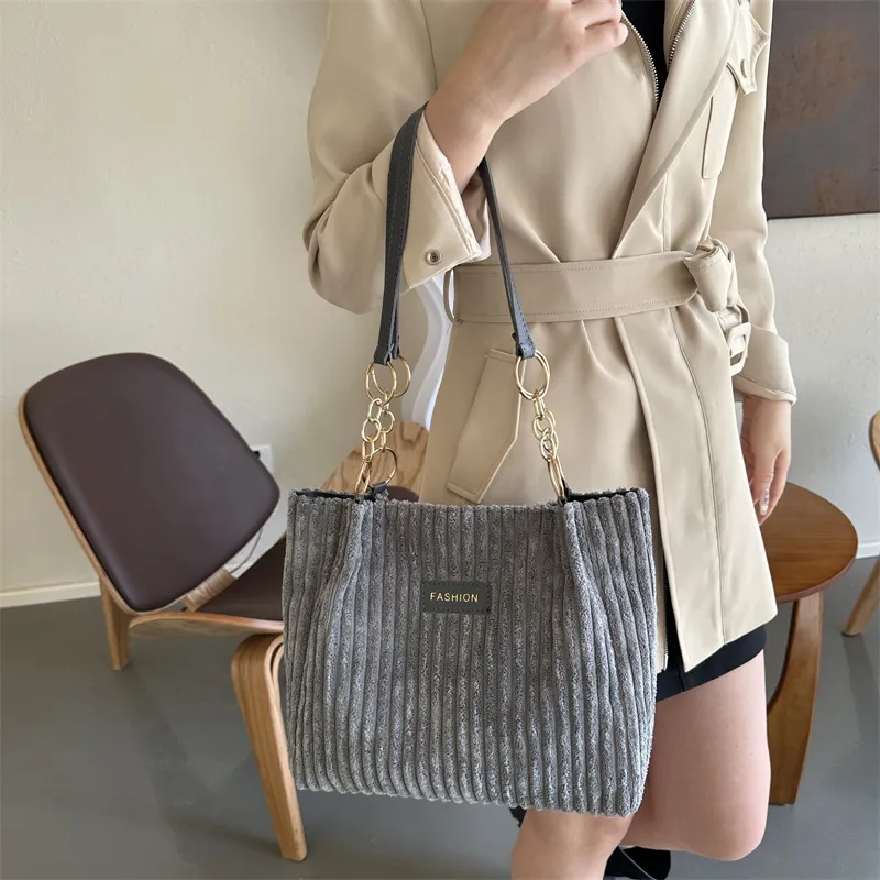 Borse a tracolla in velluto a coste per donna, 2023, nuove borse alla moda coreane, grandi, in tessuto di cotone, da donna, tote shopper_voghion.com