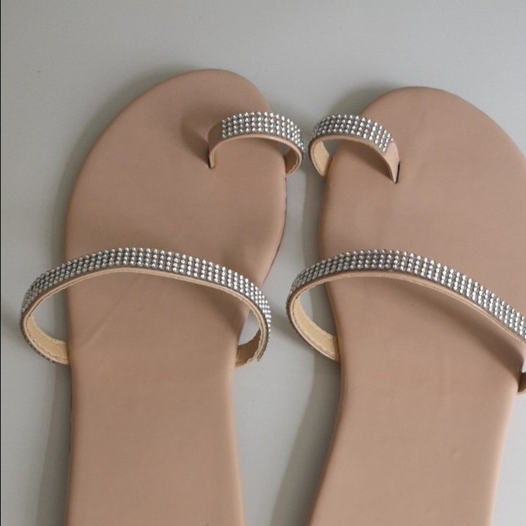 Women's fashion rhinestone flat sandal set toe beach shoes_voghion.com