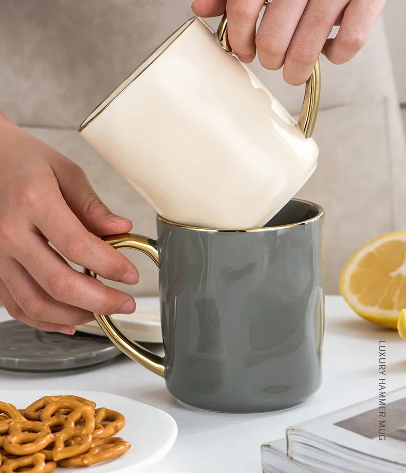 Nordic Style Ceramic Coffee Mug With Gold Rim For Tea And Milk_voghion.com