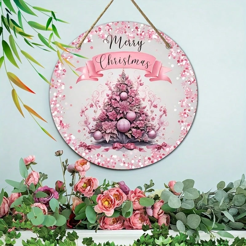 Rosa Weihnachtsbaum-Wanddeko – 20 x 20 cm, für Zuhause, Partys, Weihnachtsbaumschmuck, Weihnachtsdekoration, Zimmerdekoration_voghion.com