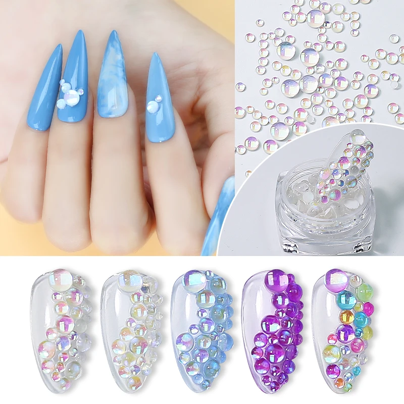 Arte Clavo Magic Color Mermaid Round Glass Crystal Bead Used for Nail Art Microbeads 3D Flat Back Nail Art Decoration Accessory_voghion.com