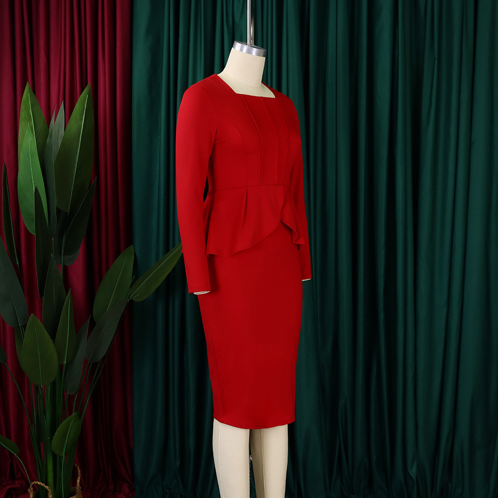 Women's Autumn And Winter New Long-sleeved OL Temperament Elegant Ruffled African Dress_voghion.com