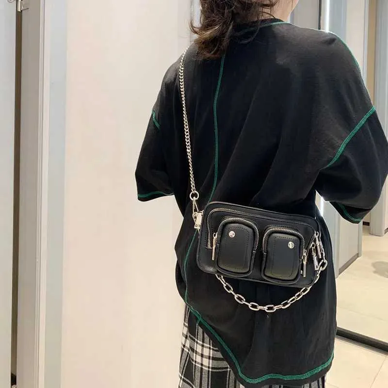 Borsa a tracolla nera elegante donna pochette designer pelle pu catena_voghion.com