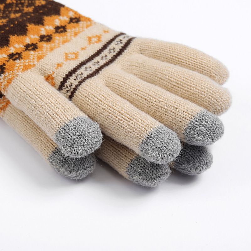 Höst Vinter Vuxen Varm Jacquard stickad Toucreen garn och Veet Anti Cold Finger Handskar_voghion.com