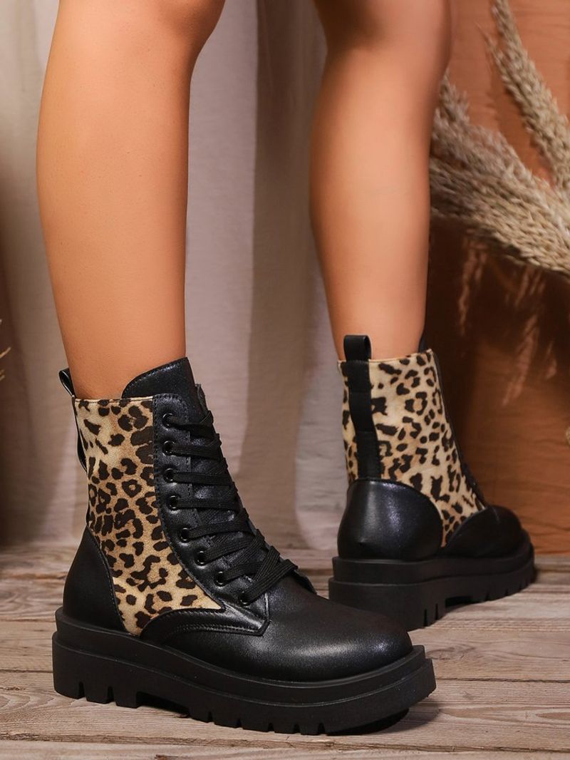 Martin grosso para mulheres 2024 novas botas curtas de trabalho com estampa de leopardo grande e sola grossa estilo britânico, estilo cowboy ocidental_voghion.com