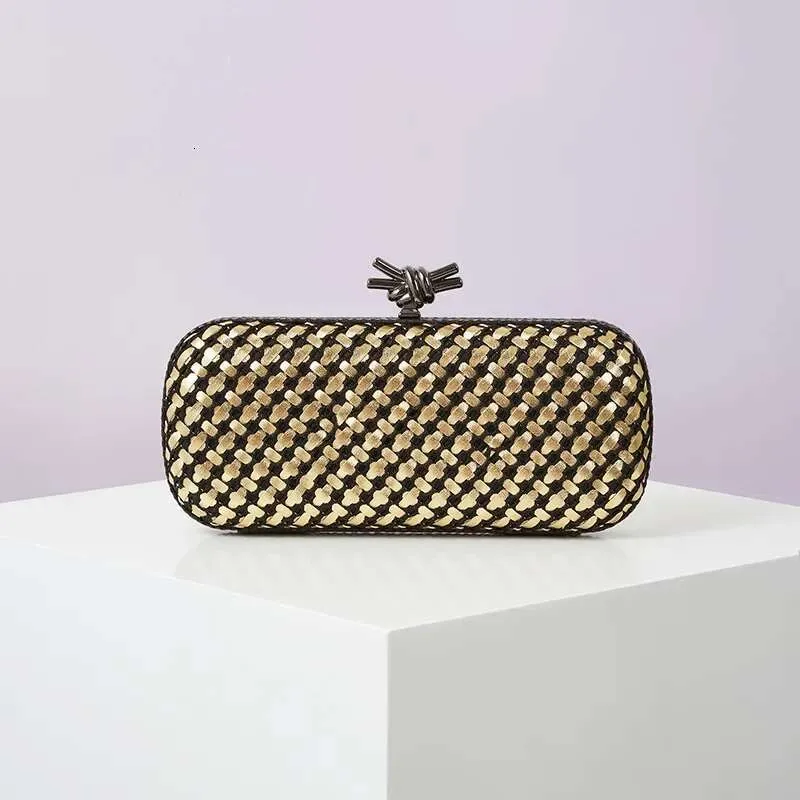 Gold Evening Clutch Bag For Women Leather And Bright E Woven Purse Elegant Ladies Metal Knot Party Handbag Bolsas_voghion.com