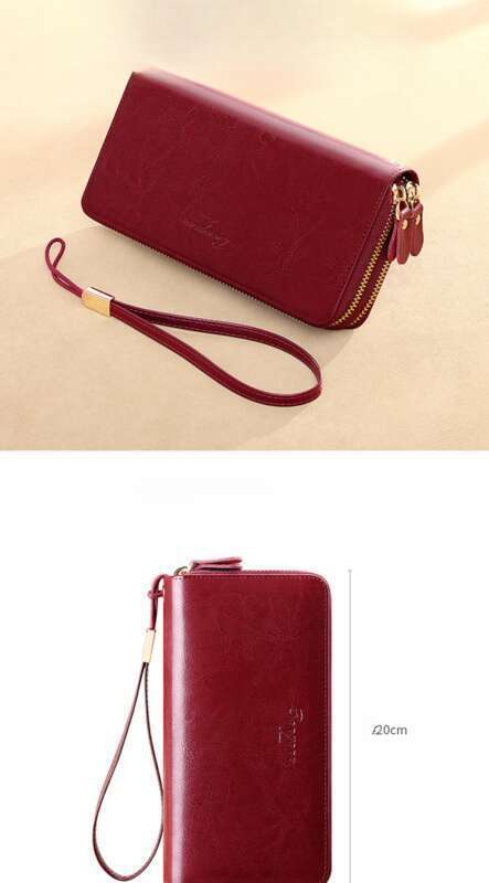 Lange Brieftasche aus echtem Leder mit Doppelreißverschluss und großer Kapazität, Handtasche, Brieftasche für Damen_voghion.com