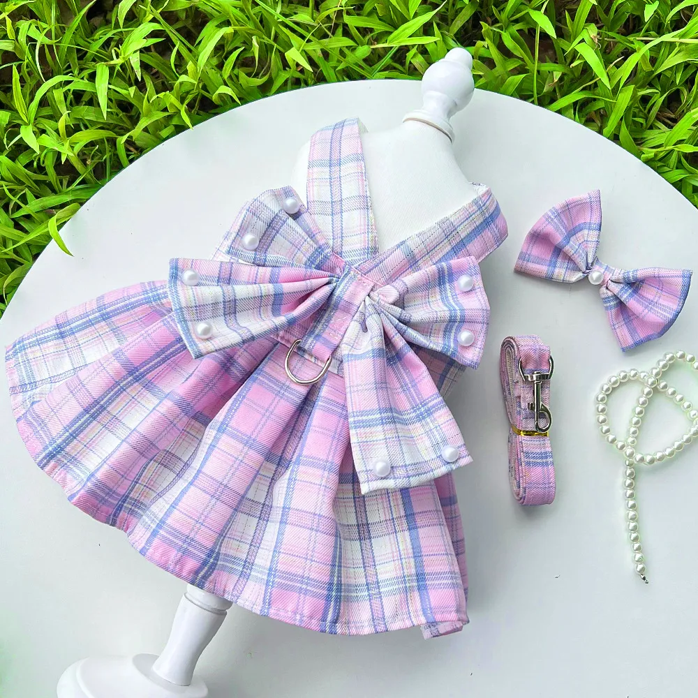 2025 neue Gurt Seil liefert JK Plaid Rock Walking Hund Katze Weste Haustier Kleidung mit Pulg Seil_voghion.com