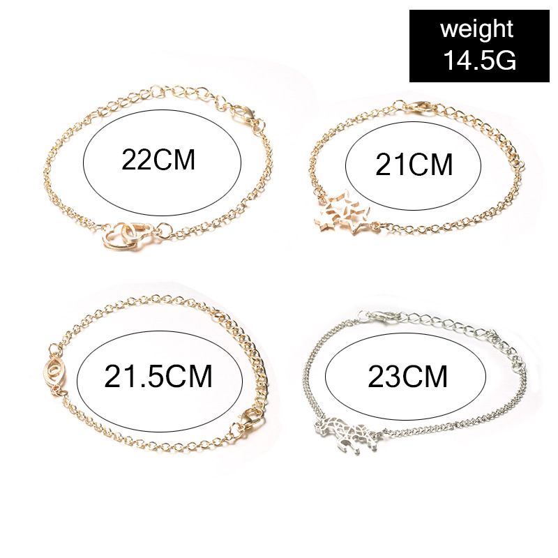 Ensemble de 4 pièces de galvanoplastie de couleurs mélangées à la mode et personnalisé avec une étoile à cinq branches et un cœur connecté à une licorne_voghion.com