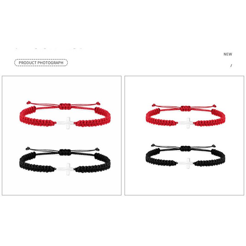 Braccialetto intrecciato a mano in corda semplice e alla moda, personalizzato e popolare, bracciale con croce in acciaio inossidabile, regali per la famiglia,_voghion.com