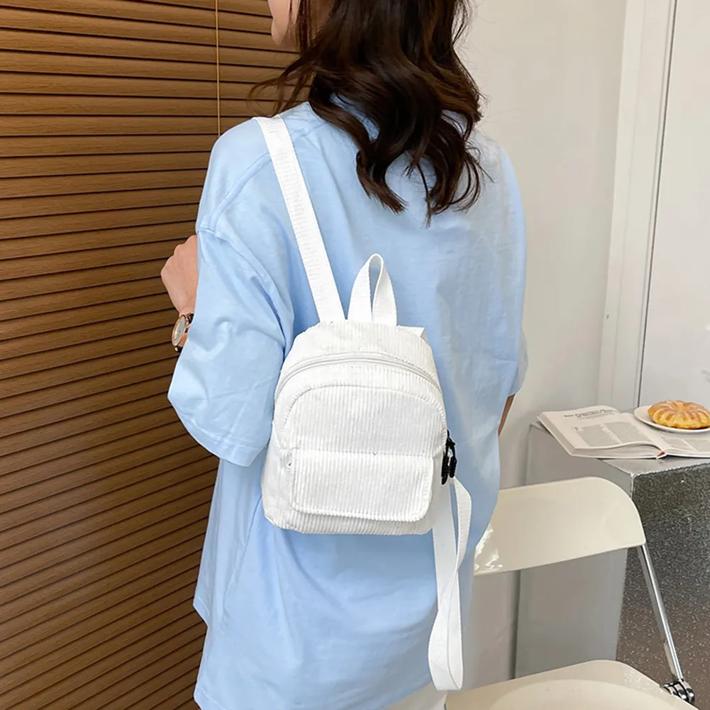 Fashion Women Mini Backpack Corduroy Solid Small Backpacks Simple Retro Casual Student Girls Bookbags Travel Pack_voghion.com