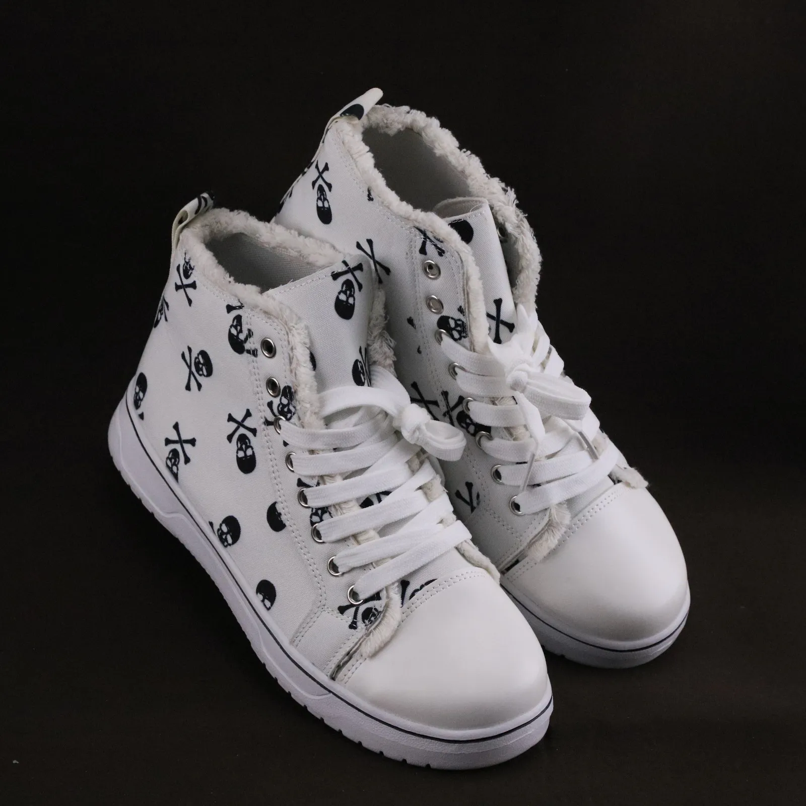 Scarpe casual in tela con lacci e stampa 3D a forma di teschio di Halloween, scarpe da ginnastica piatte da donna_voghion.com