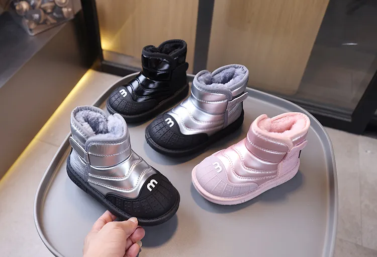 Winter Kids Youth Cotton Shoes Fashion Happysteps Boys Girls Ankle Boots Soft Bottom Warm Student Boot Sier Black Pink_desvips.com