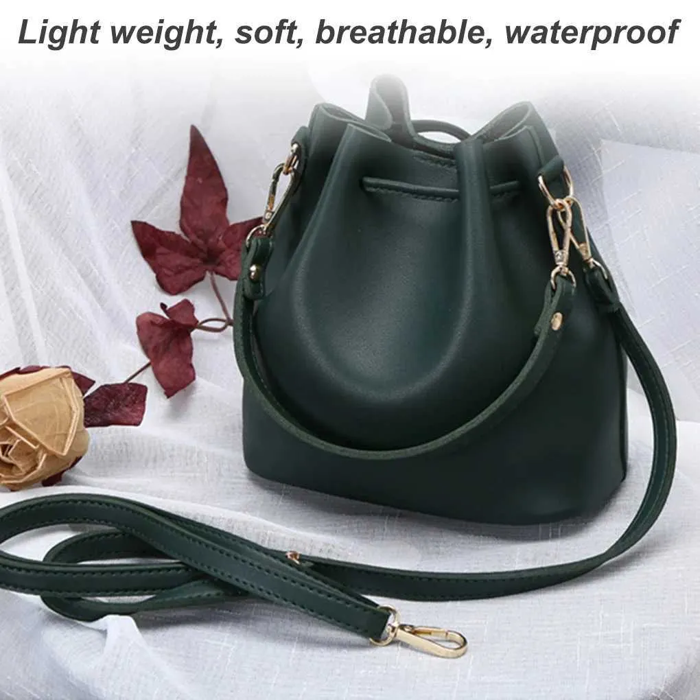 Fashion PU Leather Tassel Drstring Crossbody Kwastje Emmer Handtas Women Solid Color Shoulder Bag SmallC241103_voghion.com