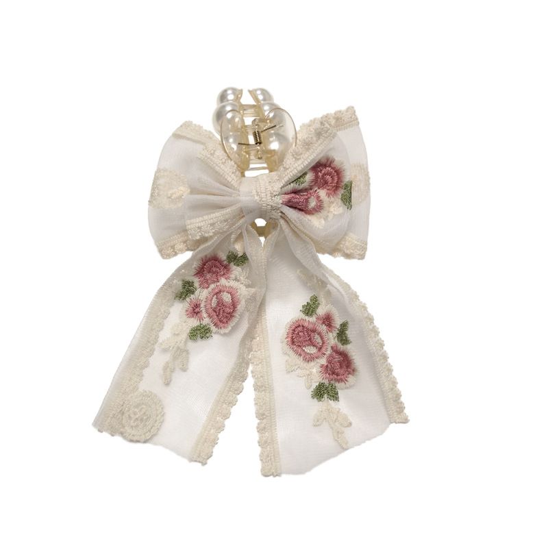 Small Fresh Lace Flower Bow Tie Large Grab Girl Sweet Temperament Card Super Immortal Net Red Hair Clip Jewelry_voghion.com