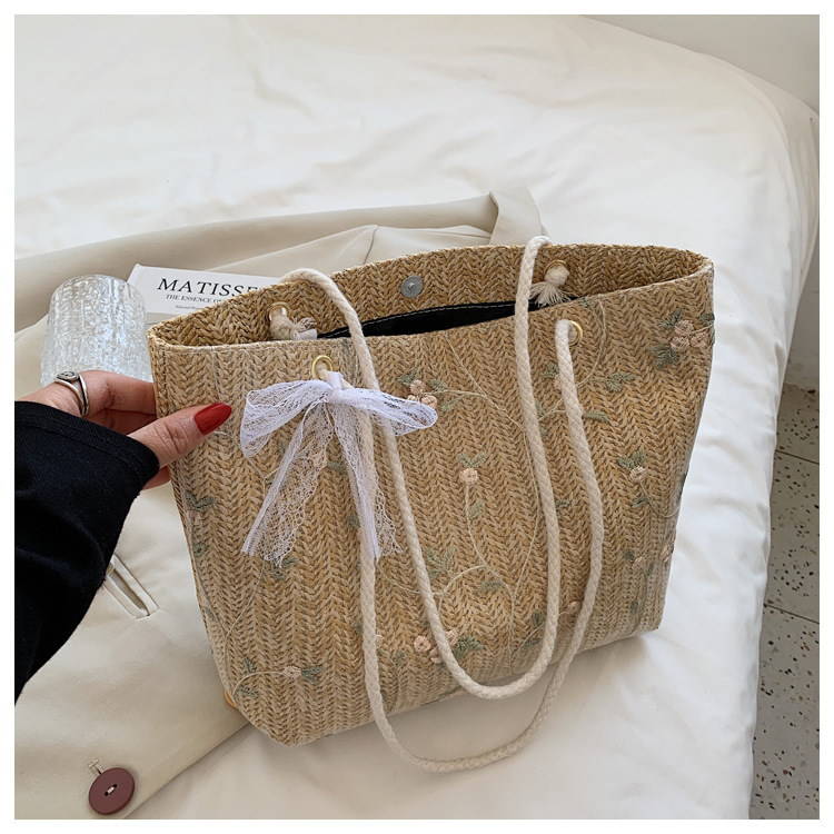 Geflochtene Stroh Umhängetasche Mit Schleife Für Damen Minimalistisch_voghion.com