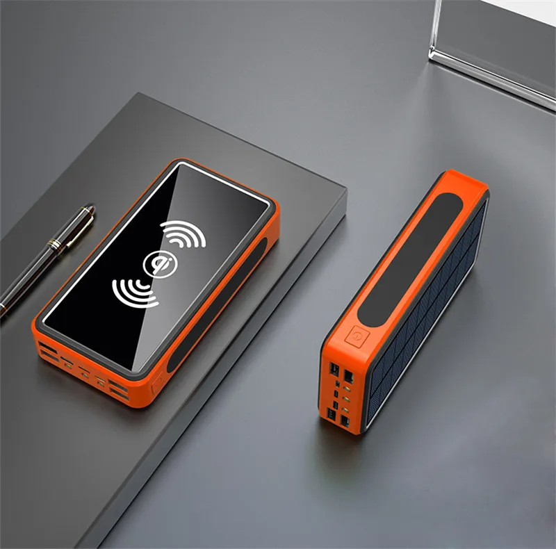 Banco de energía solar inalámbrico de 80000 mAh, portátil, de carga rápida, con 4 puertos USB y LED._voghion.com