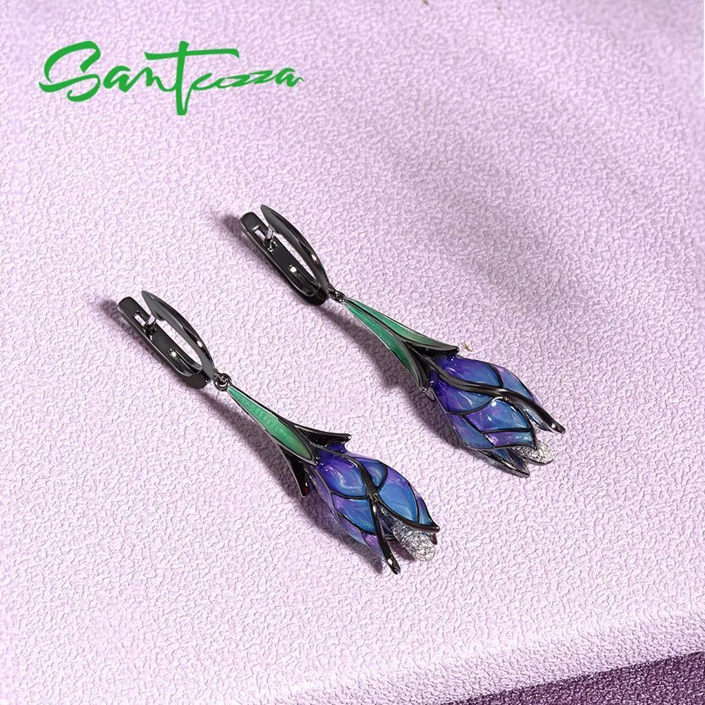 SANTUZZA Orecchini per donna in autentico argento sterling, squisiti pendenti, fiori viola, gioielli raffinati alla moda, fatti a mano, smalto CX200623_voghion.com