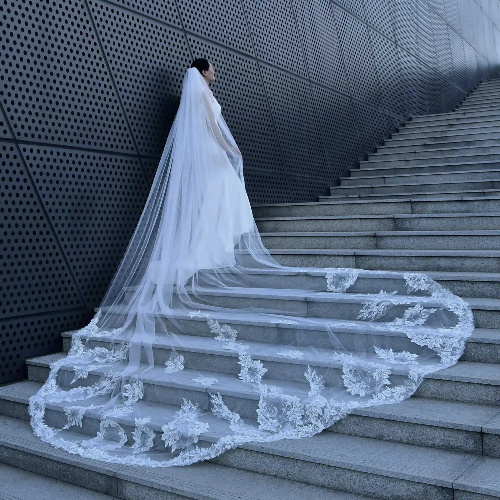 Hair Jwlry V146 Vil Long Cathdral Bridal Vils 1 Tir Lac Appliqus Edg Mantilla Wid Wdding Accssoris For_voghion.com