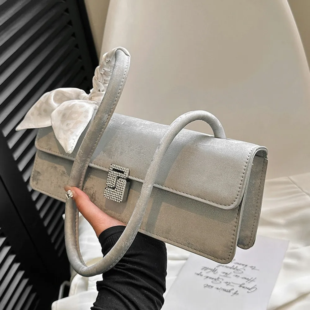 Retro Silk Scarf Lady Shoulder Underarm Casual Commuting Handbag Minimalist Business Women's Banquet Bag_voghion.com