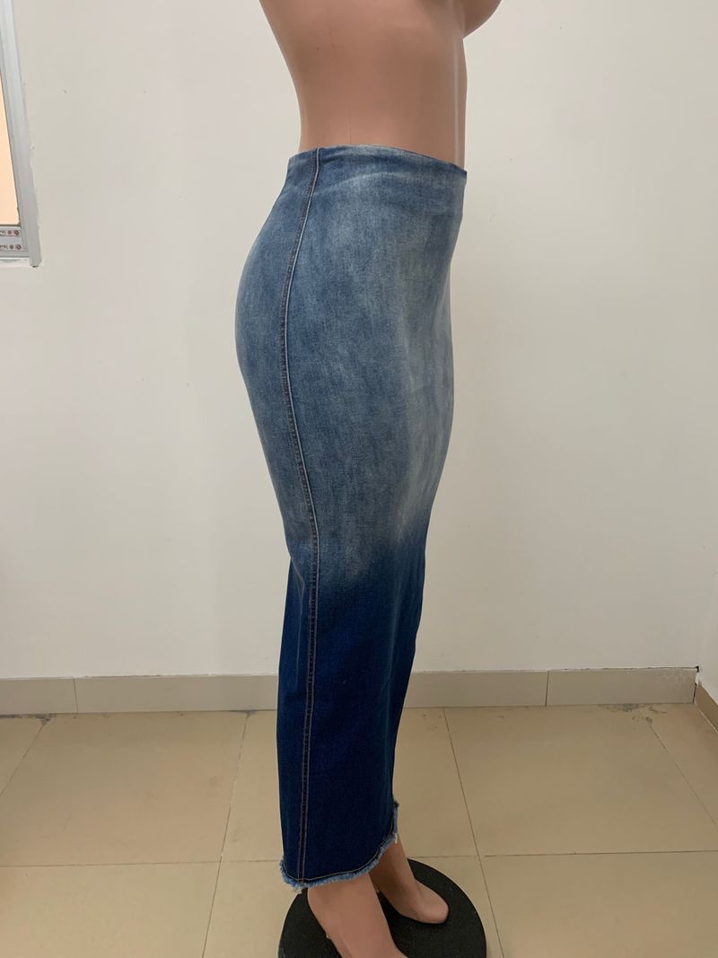 Damenbekleidung Mode Wer Schlitz Fransen Jeansrock_voghion.com