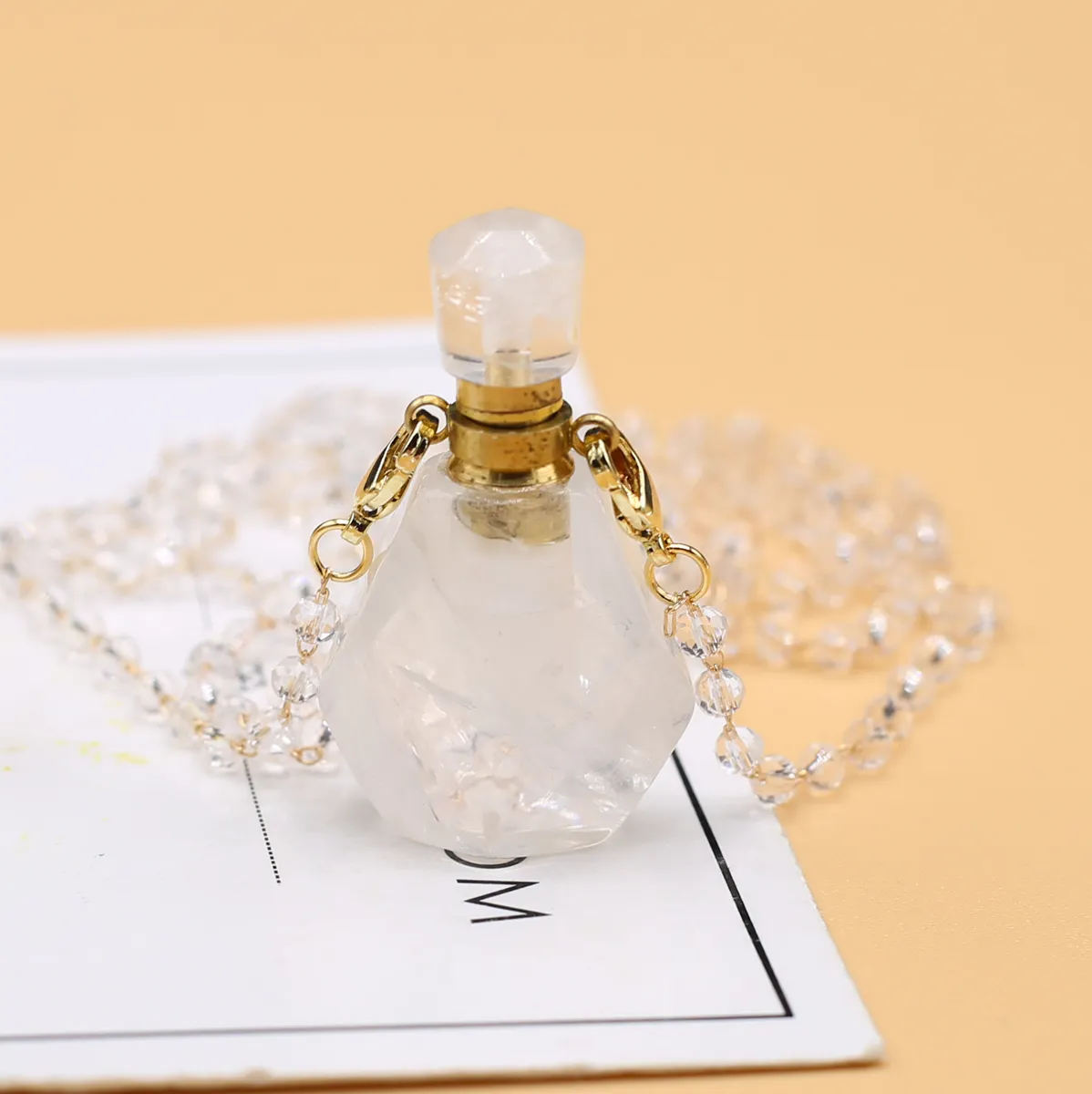 Pendant Necklaces Natural Stone Perfume Bottle Necklace Clear Quartz Essential Oil Diffuser Vial Crystal Jewelry Gifts_voghion.com