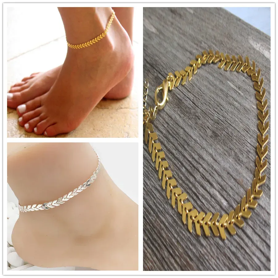 Simple Woman Anklets Casual/Sporty 14K Gold Chain Women Ankle Bracelet Jewelry_voghion.com