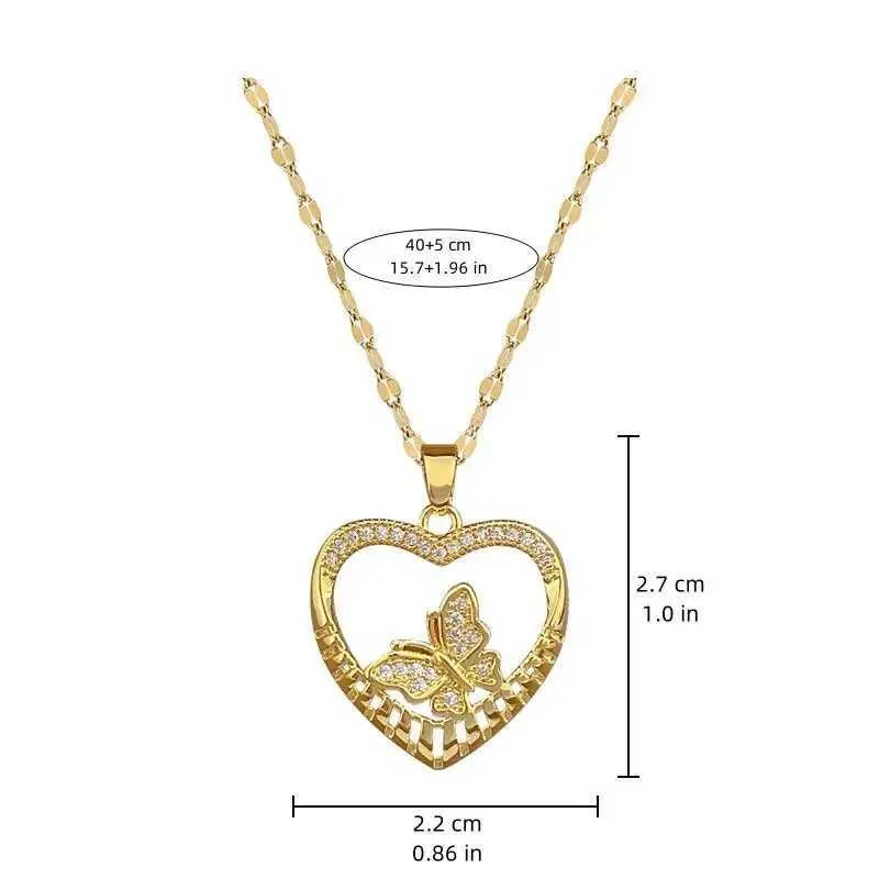 Collane con ciondolo Collana con farfalla cava micro-incastonata alla moda e squisita Classico amore animale Acciaio inossidabile_voghion.com