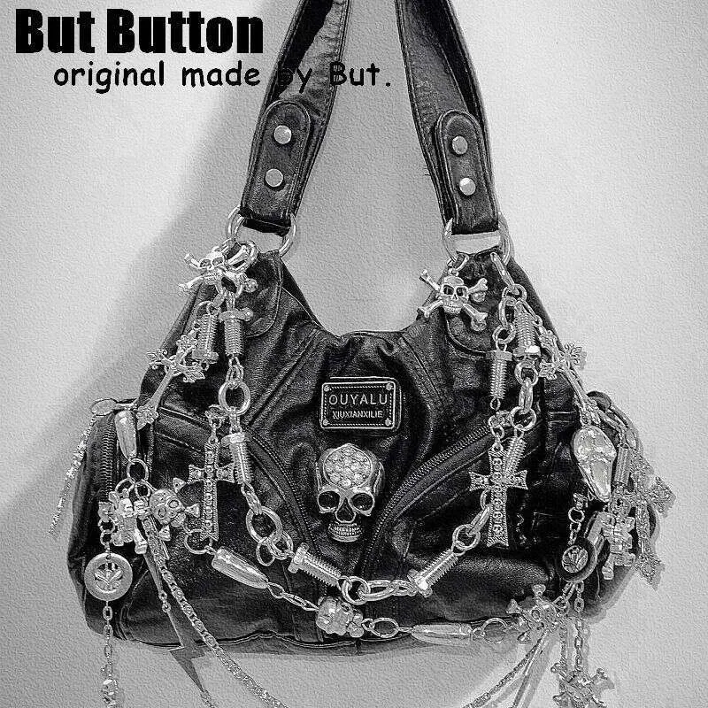 Sac à main à bandoulière unique pour femme Y2k Girl Vintage Haruku plein de chaînes Rivet Spike Gothic Punk Tote Steampunk_voghion.com