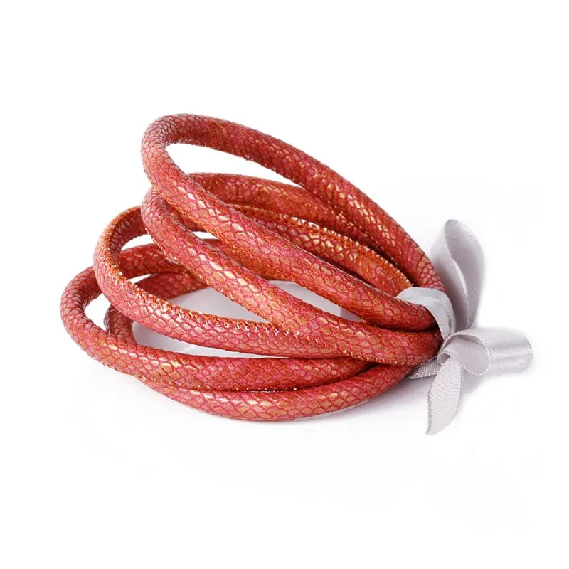 Charm Bracelets 5Pcs Bohemia Glitter Jelly Bangle Bracelet Set Bowtie PU Leather Hoop 45BC_ipsvogv.com