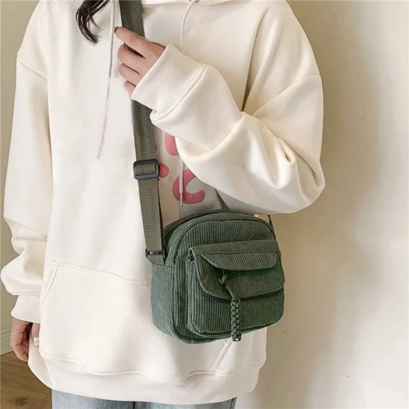 Crossbody Shoulder Bag Corduroy Small Square Casual Commuting_voghion.com