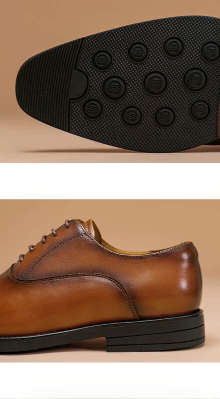 Herren Oxford Herrenkopf Rindsleder Dreiteilige Echtlederschuhe, Hochzeitsschuhe im englischen Stil_voghion.com