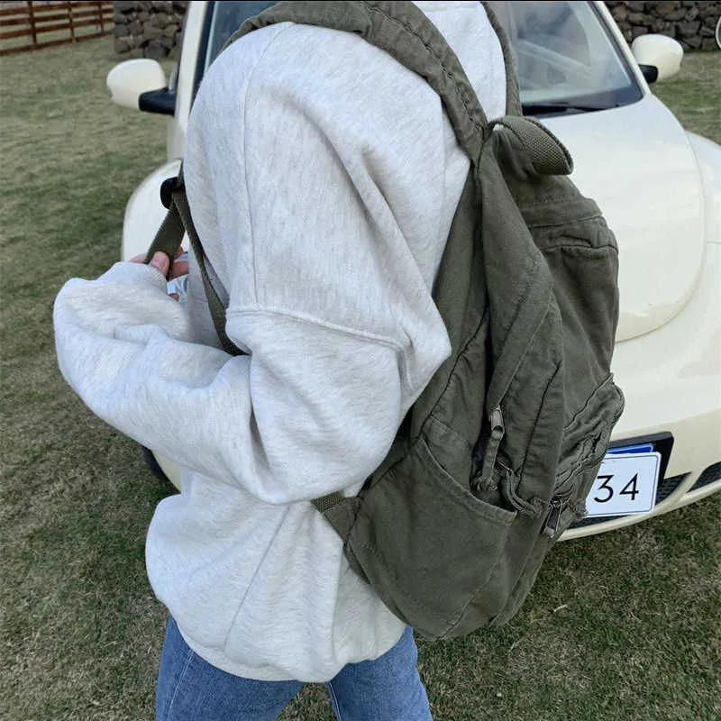 Vintage platneni ruksak za žene s patentnim zatvaračem, ležeran, srednjeg kapaciteta, u preppy stilu, ženski, Ba241031_voghion.com