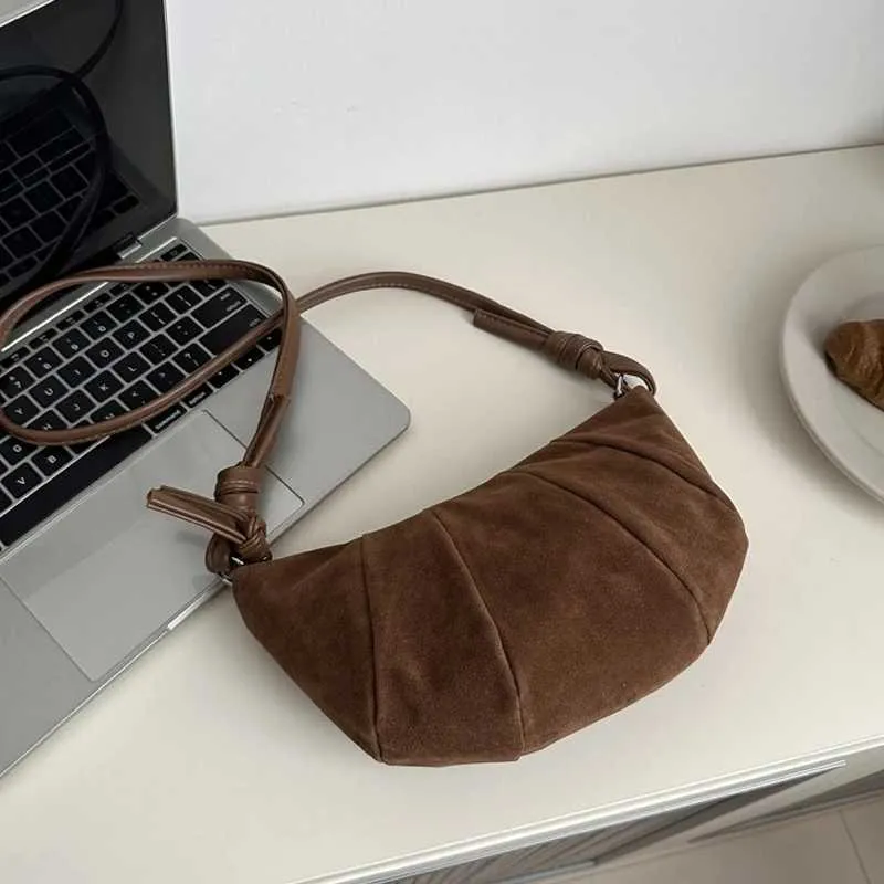 Elegant Suede Half Moon Shoulder Bag Versatile Retro Crossbody Bag_voghion.com