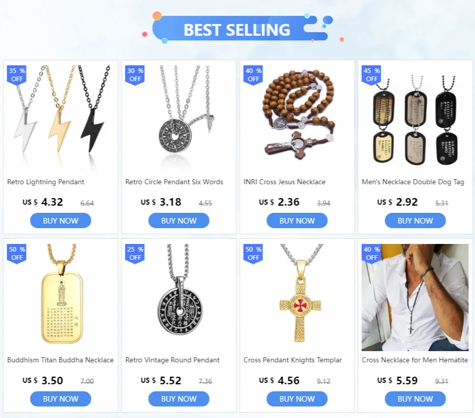 Colliers pendentifs en hématite pour hommes, croix, chapelet, collier de perles, crucifix, pour lui, père, bijoux religieux_voghion.com