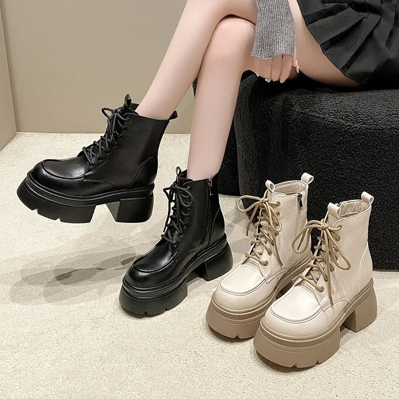 Black 2024 Autumn/Winter New British Style Thick Bottom Short Sweet Cool Motorcycle Martin Boots For Women_voghion.com