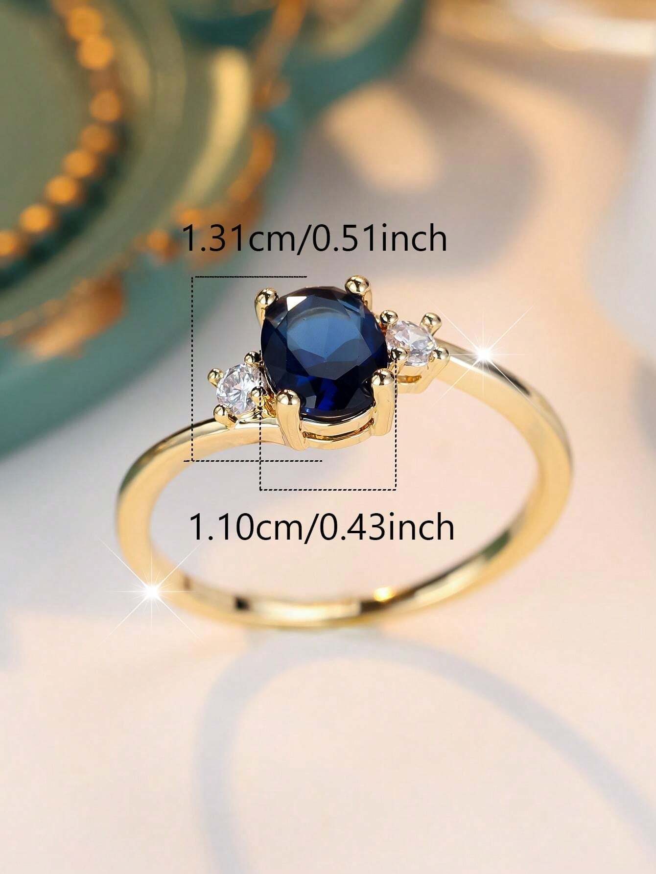 Aurora Atelier 1pc Luxury Oval Sapphire Blue Cubic Zirconia Ring, Exquisite For Weddings, Parties, Holidays, Everyday Wear, Durable & Shiny Accessory_voghion.com