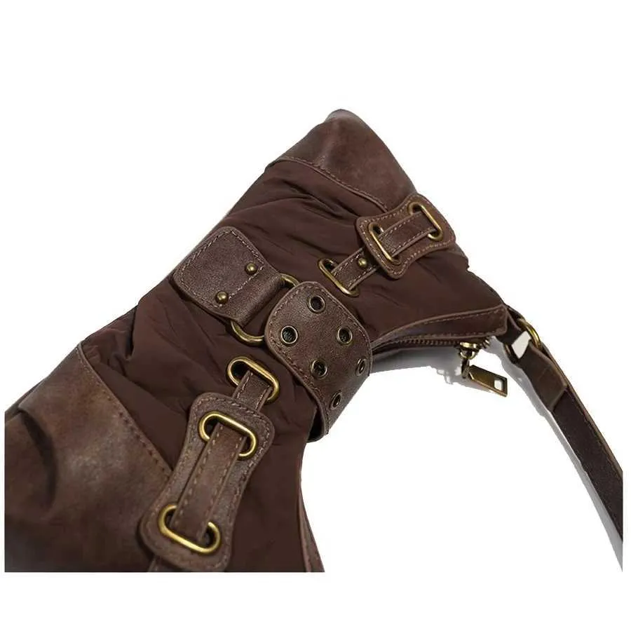 Braune Unterarm Hot Girls Schulter Trendy Schnalle Dekor Handtaschen Motorrad Y2K Umhängetasche Haruku Stylische Punk_voghion.com