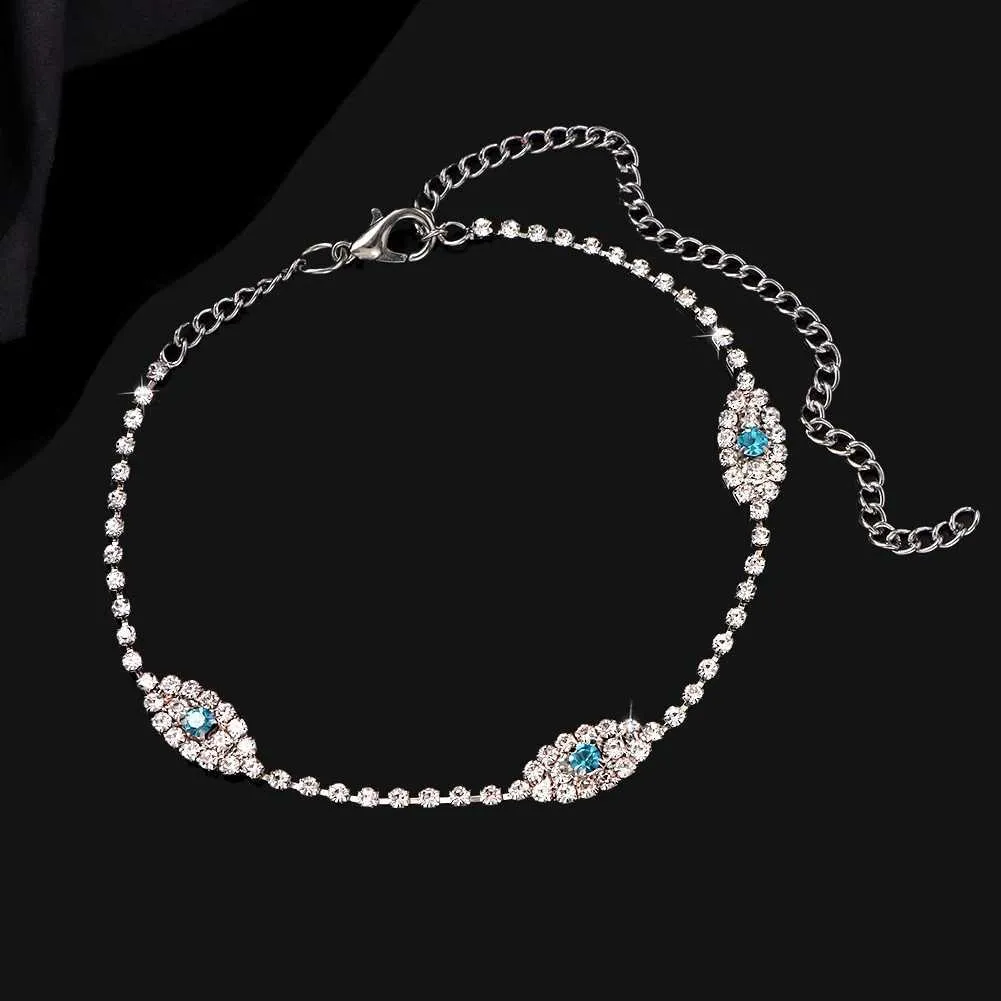 Enkelbandjes Flatfoosie Fashion Evil Eye Crystal Ketting Dames Goud Sier Water Diamant Tennis Enkelband Blotevoetenketting_voghion.com