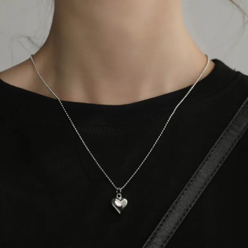 Heart Pendant Necklace With Love Heart Charm And Ball Chain_voghion.com