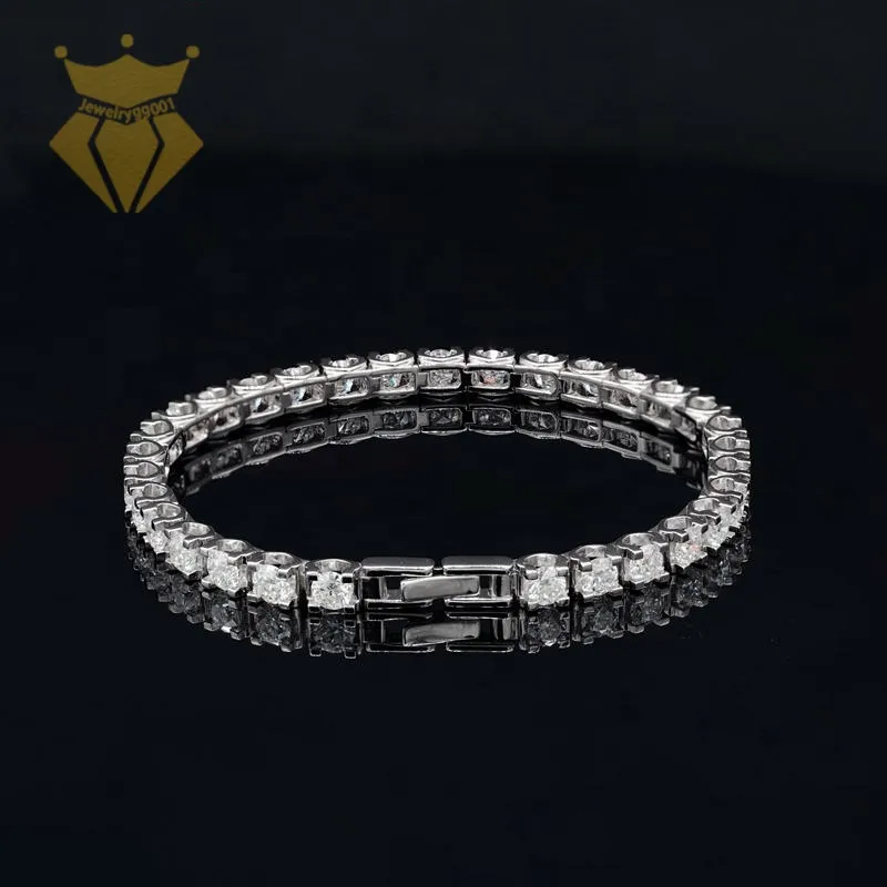 Hip Hop Iced Out Sier Moissanite Tenniskette Armband 3mm 4mm 5mm VVS Weiß Rund Dia Bg Schmuck Männer und Frauen_voghion.com