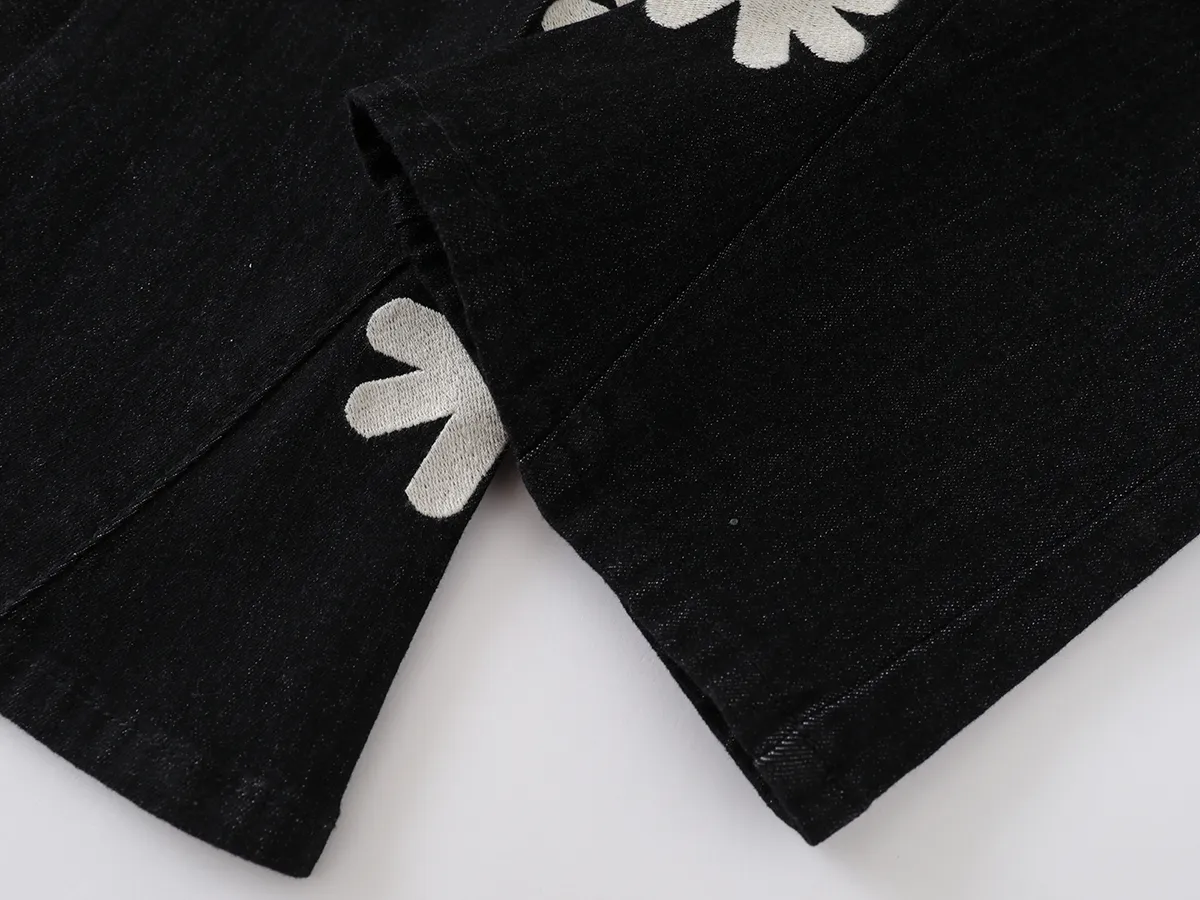 Men's Streetwear Inner Side Floral Embroidery Black Blue LOSTSHDWS Jeans For Men Straight Loose Pockets Denim Pants_mkmklike.com