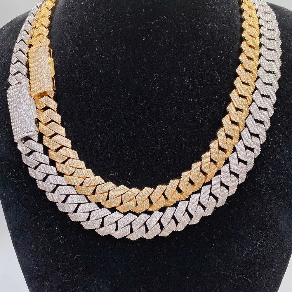 Collana con bracciale a catena cubana in argento scintillante con 4 file di moissanite VVS da 15 mm, personalizzata con gioielli Hip Hop_voghion.com