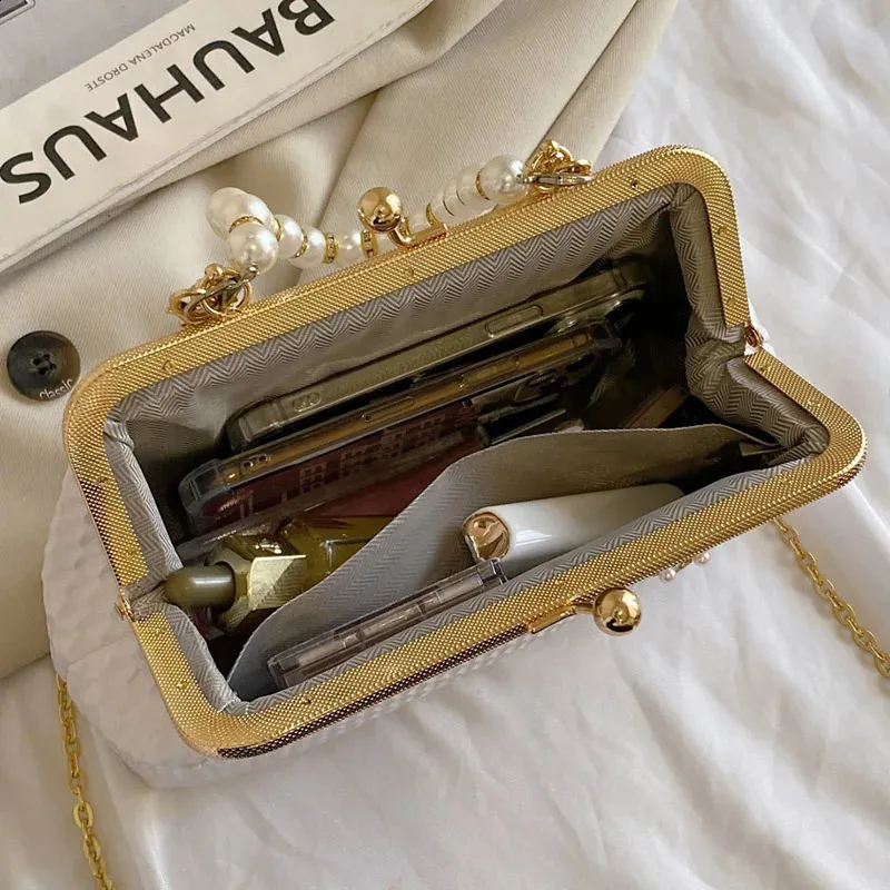 Sacs à bandoulière en argent doré pour femmes, pochette de soirée en perles, chaîne, clip, sacs à main de fête 240821_voghion.com